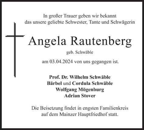 Traueranzeigen Von Angela Rautenberg Trauer Merkur De