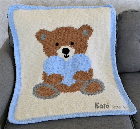 Baby Blanket Crochet Pattern With A Teddy Bear Digital Etsy