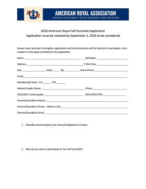 Fillable Online American Royal Calf Scramble Application