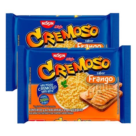 Kit 2 Macarrão Instantâneo Nissin Miojo Cremoso Sabor Frango 80g