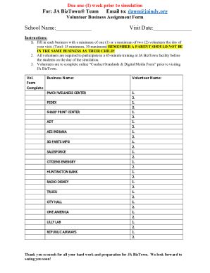 Fillable Online JA BizTown Volunteer Information Table Of Contents Fax