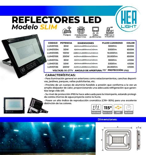 Reflector Led Cuadrado Smd Slim W K Lm V Ip Hea