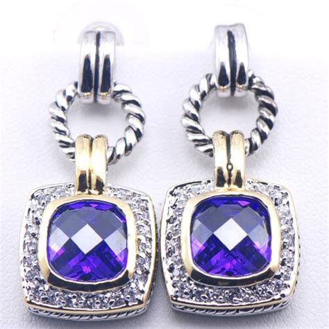 New Purple Crystal Zircon Mulher 925 Sterling Silver Brincos De Cristal