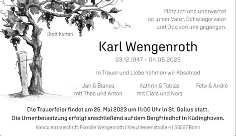 Traueranzeigen Von Karl Wengenroth Ga Trauer De