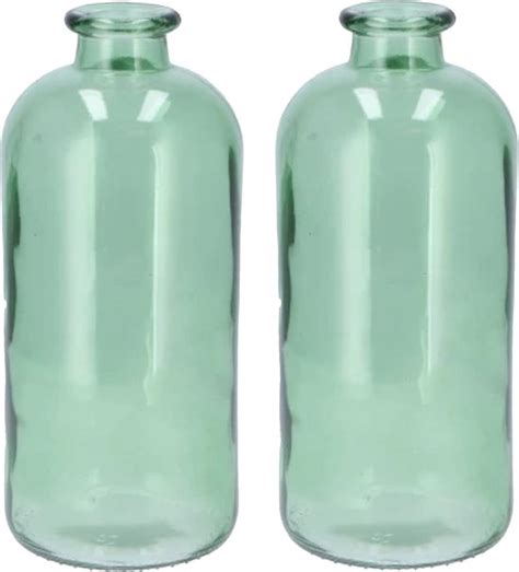 Dk Design Bloemenvaas Fles Model X Helder Gekleurd Glas Zeegroen