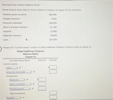 Solved Manufacturing Company Balance Sheet Partial Balance Chegg