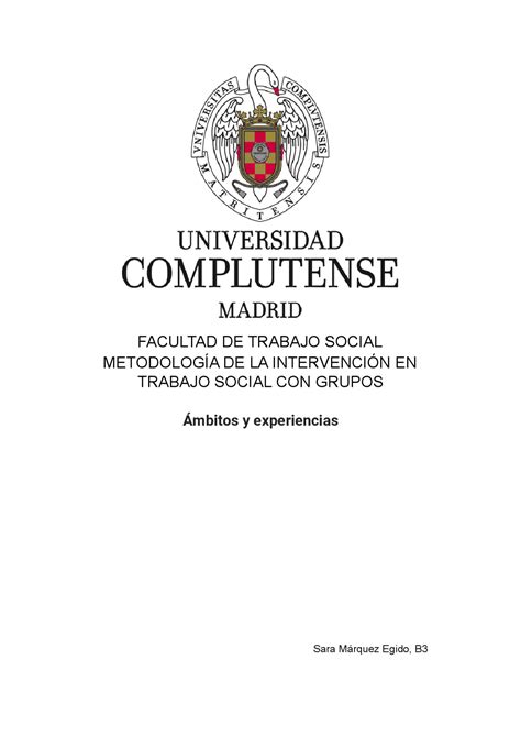 Trabajo Sobre ámbitos Y Experiencias Del Trabajo Social Ejercicios De Metodología Del Trabajo