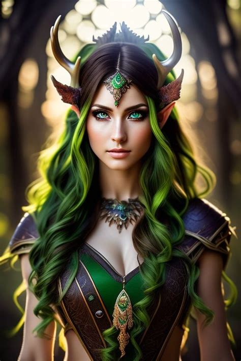 Silverevermoore A Gorgeous Female Druid With Two Colored Split Hair Brown And Green