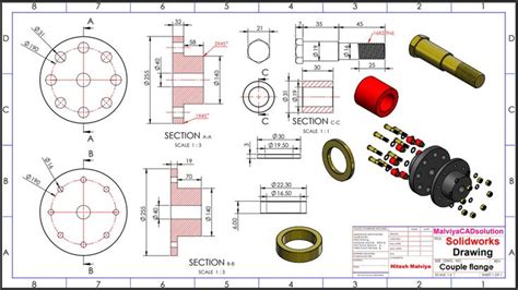 Design Of Couple Flange In Solidworks With Exploded Animation