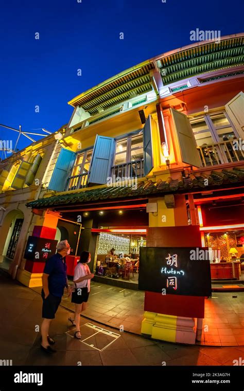 Street View Of Lighted Clarke Quay In Historic Riverside Quay Famous