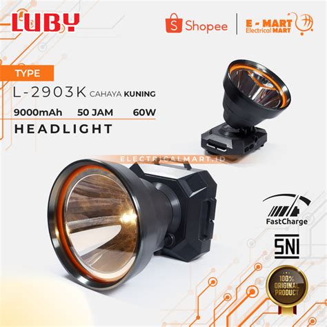 Jual Senter Kepala LUBY L 2903K 60W Kuning HeadLamp Luby Charge 60 Watt