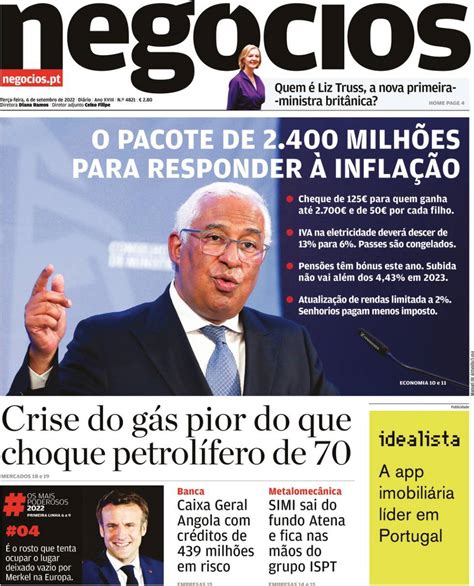 Capa Jornal De Negócios 6 Setembro 2022 Capasjornaispt