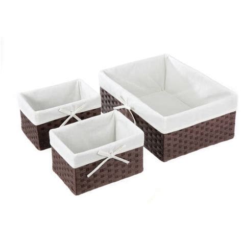 Mainstays Dark Brown Rolled Paper Storage Basket Set 3 Piece