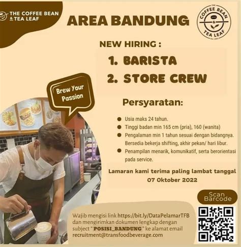 Lowongan Kerja Barista Store Crew Di The Coffe Bean Tea Leaf Nugasin