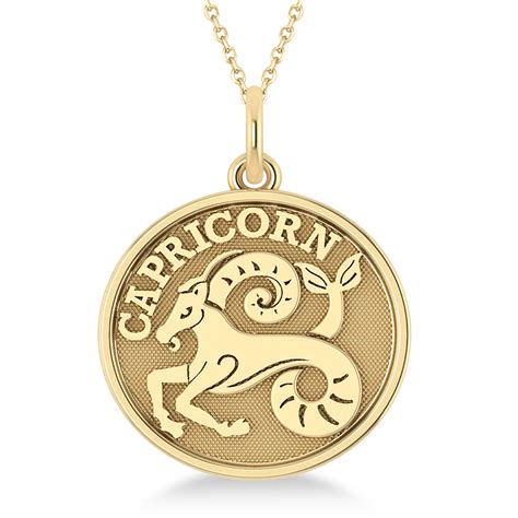 Capricorn Coin Zodiac Pendant Necklace 14k Yellow Gold Az3324