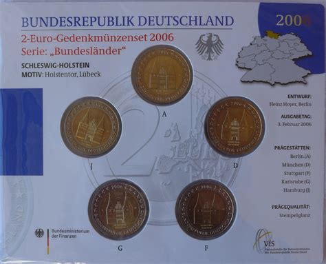 BRD 5 x 2 Euro 2006 ADFGJ 2 Euro Gedenkmünzenset Bundesländer Schleswig