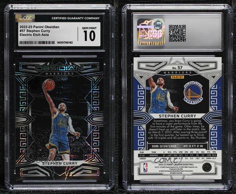 Panini Obsidian Electric Etch Asia Stephen Curry Cgc Gem