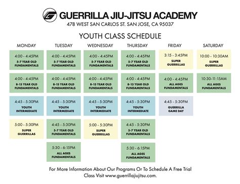 Schedule of Jiu-Jitsu Classes | San Jose - Guerrilla Jiu-Jitsu