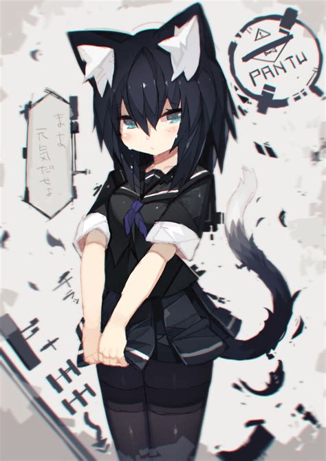 Safebooru 1girl Animal Ears Black Hair Blue Eyes Cat Ears Cat Tail