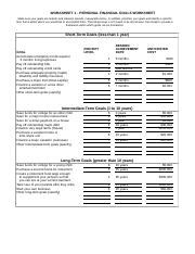 Final Project Personal Financial Goals Xls Worksheet Personal