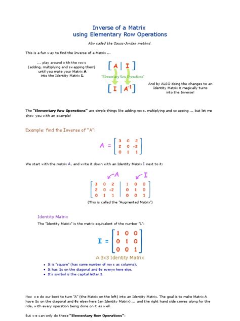 Inverse Of A Matrix Using Elementary Row Operations Gauss Jordan Pdf Matrix Mathematics