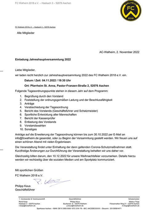 Einladung Jahreshauptversammlung 2022