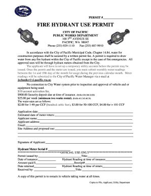 Fillable Online PERMIT FIRE HYDRANT USE PERMIT Pacific Washington Fax