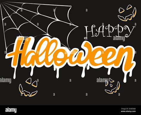 Happy Halloween Poster Poster With Lettering With Cobwebs And Faces