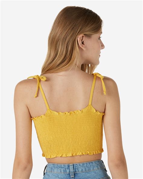 Riachuelo Top Cropped Juvenil Alças Finas Lastex Amarelo Tam 10 a 16