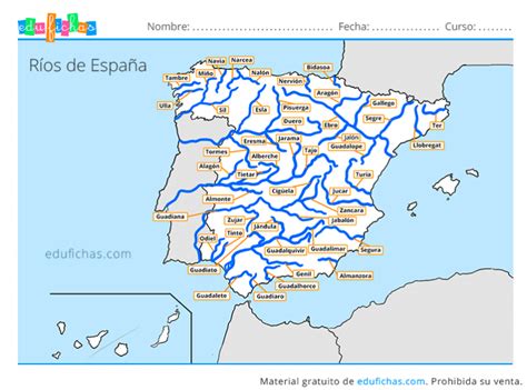 Ríos de España Mapas para Imprimir Ejercicios Gratis en PDF