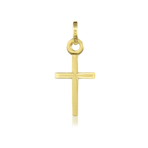 14k Solid Yellow Gold Cross Pendant Polished Plain Latin Crucifix Necklace Charm