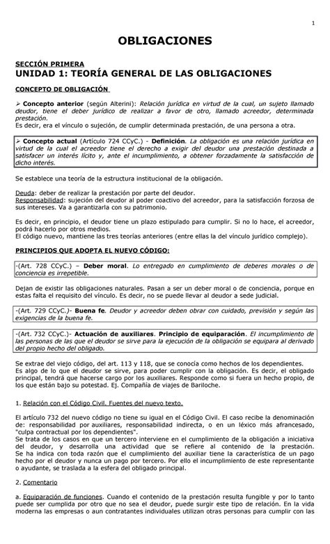 Obligaciones Primer parcial 1 OBLIGACIONES SECCIÓN PRIMERA UNIDAD 1