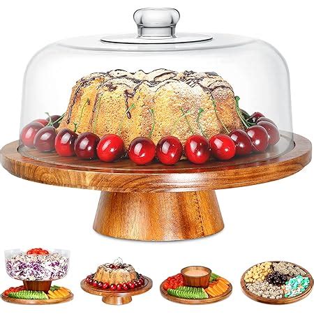 Amazon ANBOXIT Cake Stand With Dome Lid Acacia Wood Cake Plate