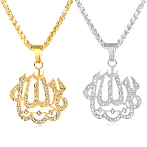 Sonya Large Islamic Allah Pendant Necklace For Women Silvergold Color