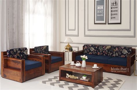 Buy Marriott Wooden Sofa Set Honey Indigo Dusky Leaf At Off