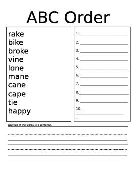 ABC Order Template by Kate Calvert | Teachers Pay Teachers