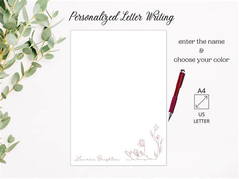 Printable Personalized Letter Writing Custom Letter Customized T