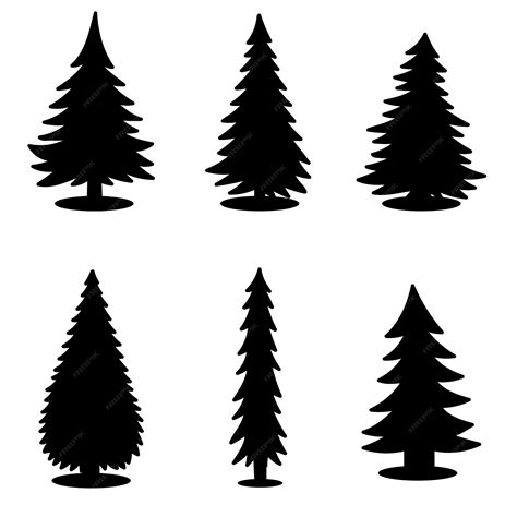 Premium Vector Set Of 6 Silhouettes Of Christmas Trees Silhouettes Of Christmas Trees