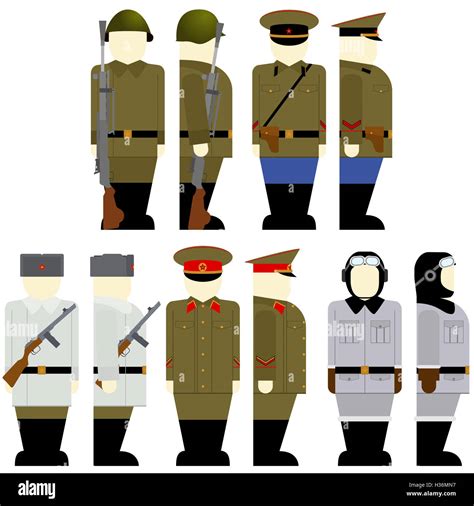 Los uniformes y las armas de los soldados y oficiales soviéticos en la