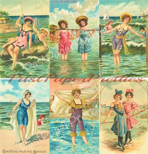 Vintage Printable Victorian Bathing Beauties Beach Postcard Images 1905