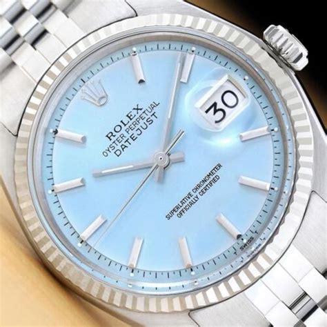 Rolex Mens Datejust K White Gold Stainless Steel Ice Blue Dial