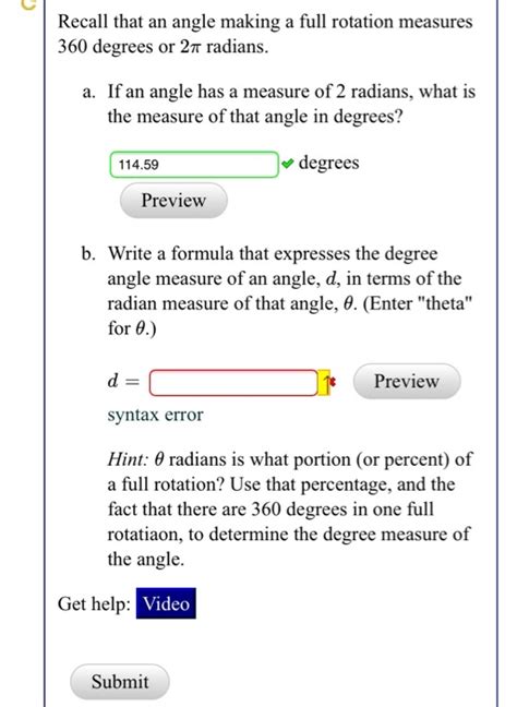 Solved Recall That An Angle Making A Full Rotation Measures Chegg