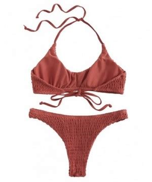 Women S Sexy Push Up Padding Shirred Halter Bikini Set Swimsuits Brown Cm Hwr Xq