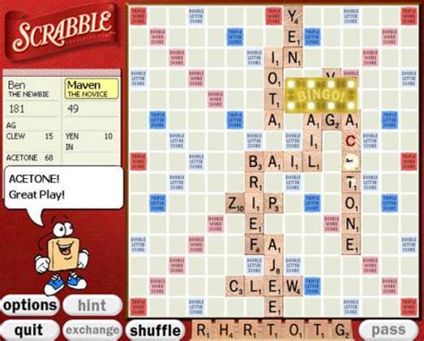 Play free Scrabble Online games. Scrabble Hasbro on line practice area ...