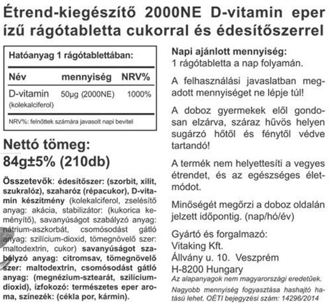 Vitaking D3 vitamin 2000NE epres ízű rágótabletta 90 db BioBolt eu