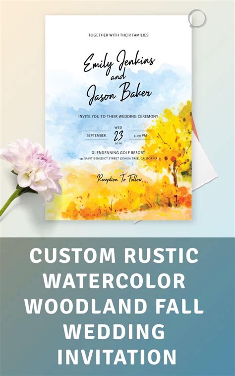 Rustic Watercolor Woodland Fall Wedding Invitation Template Online Maker