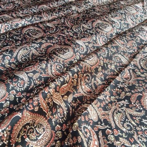 Black Paisley Design Satin Fabric Silk Fabric By The Yard Etsy Uk