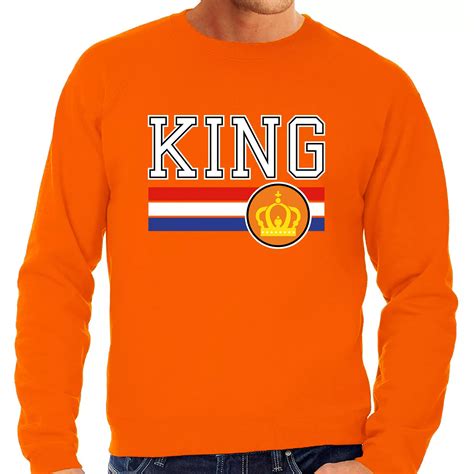 Grote Maten King Met Nederlandse Vlag Sweater Oranje Voor Heren