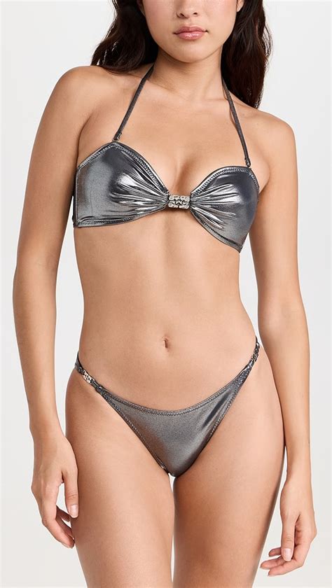 Ganni Recycled Shine Emblem Bandeau Bikini Top Shopbop