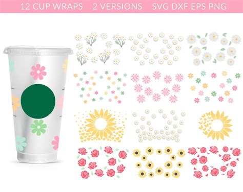 Flowers Cup Wrap Svg Wrap Bundle Flowers Svg Floral Wrap Svg Giant Daisy Venti Svg Roses